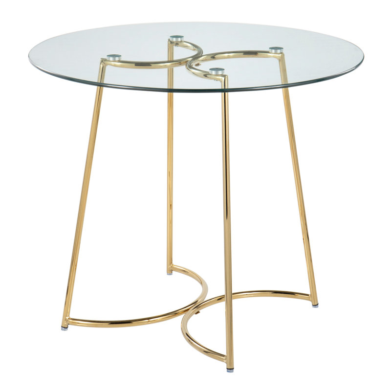 Table de salle à manger contemporaine / glam en acier doré avec plateau en verre transparent, Doré