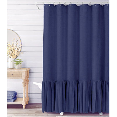 Extra Long Linen Blend Shower Curtain With Ruffle Hem For Farmhouse And Modern Bathroom Decor