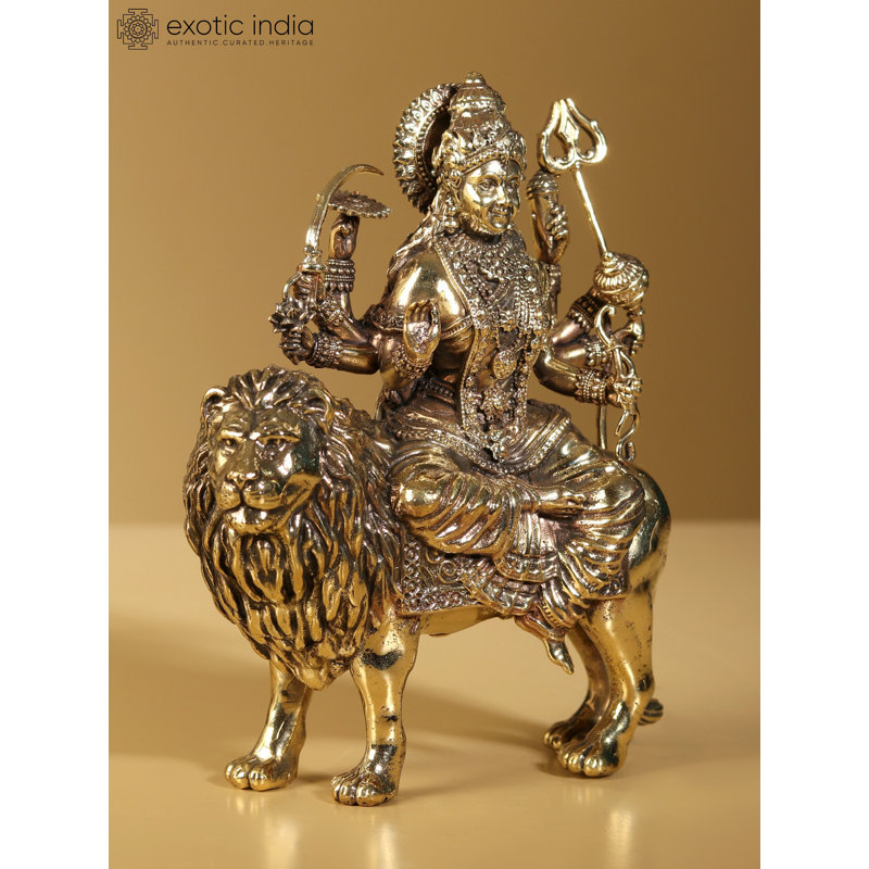 Petit statue de laiton Maa Sherawali à quatre bras Superfine, tailles multiples, laiton doré, décoration de temple à domicile, cadeau DDF412