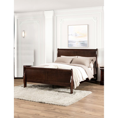 Lit double moderne en cerisier foncé dans la chambre à coucher, fabrication en bois massif, tiroirs anglais, preuve, cadre transitionnel requis, mobilier de chambre à coucher, conception, avec placage, assemblage requis, preuve