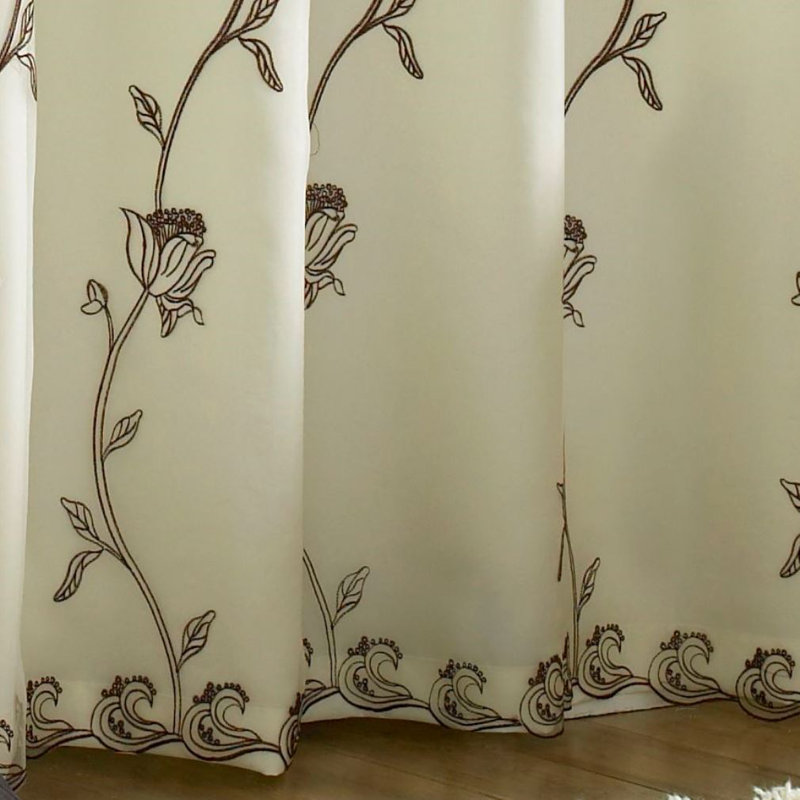 Woodsburgh Tahiti Lined Eyelet Semi Sheer Curtains, 142 W x 137 D cm, Chocolate