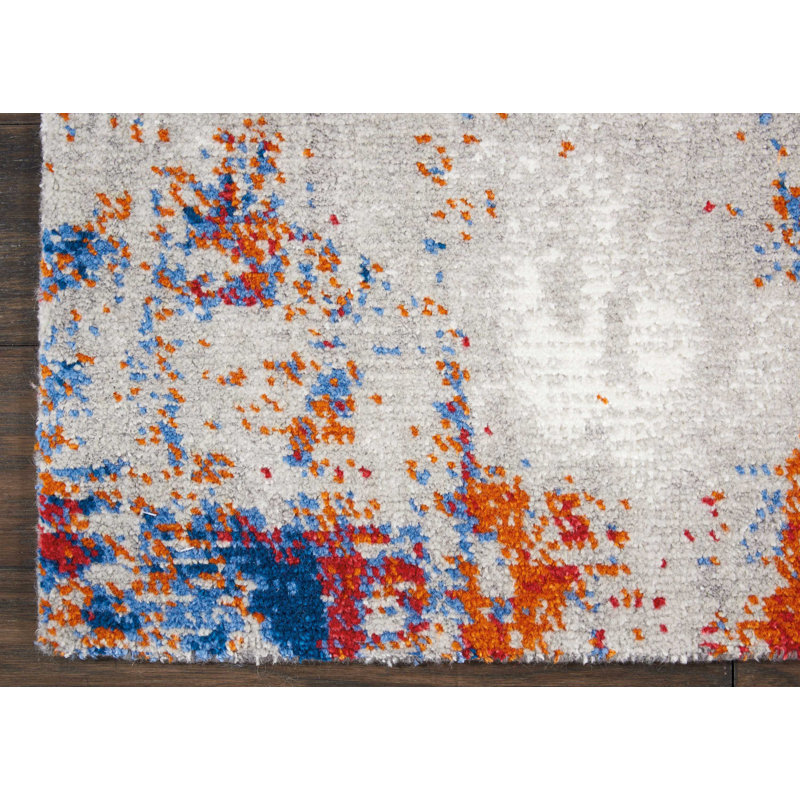 Makela Abstract Ivory/Blue/Red Area Rug, Rectangle 2'3" x 3'