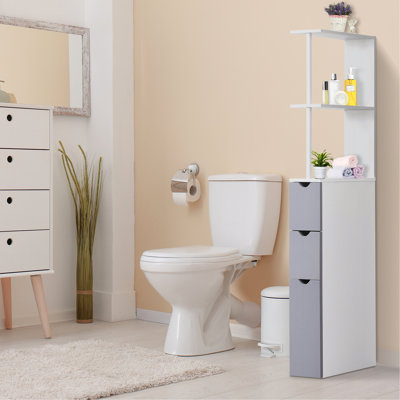 54" Tall Bathroom Linen Holder - 2 Tier Shelf And Drawers, White Space Saving Organizer Drawers For Tidy Storage