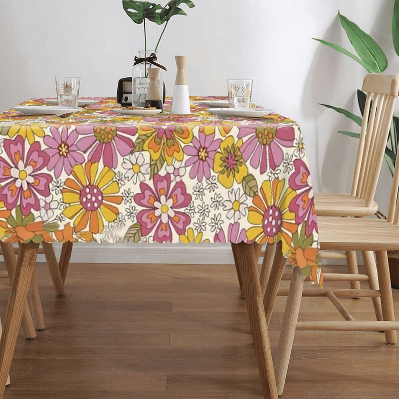 Nappe à bordure festonnée à imprimé floral rétro 60 "x 120" pour le jardin et la ferme
