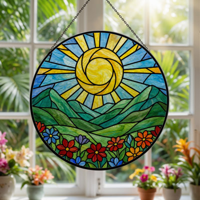 Panneau de vitrail Sunshine Landscape