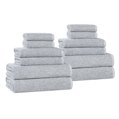 Destin Viscose Cotton Blend Medium Weight Textured Ribbed 12 Piece Towel Set