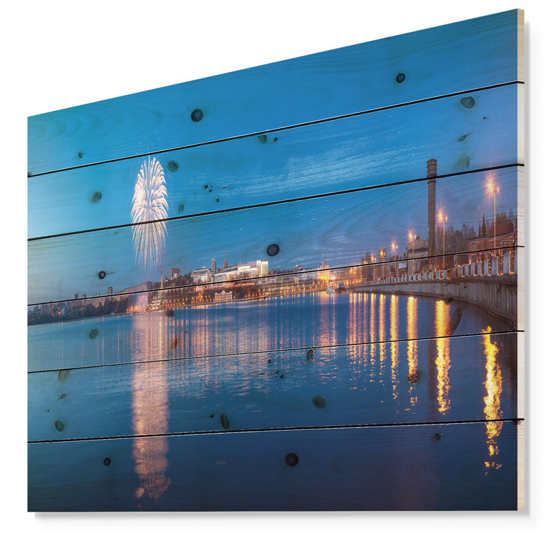 Embankment of City Panoramaic - impression, Bois, H 30 po x l 40 po x P 1,5 po