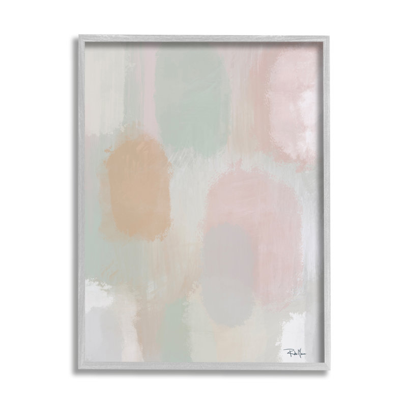 Doux pastel abstrait, peinture, rose tranquille, vert, formes par - Peinture, H 30 po x l 24 po x P 1,5 po