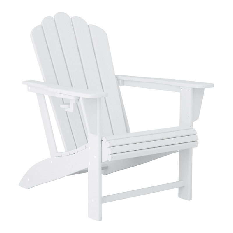 Lucus Poly HDPE Adirondack Chair with Cupholder, White