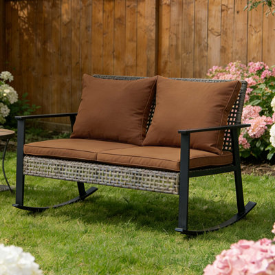 Outdoor rattan rocking loveseat chair