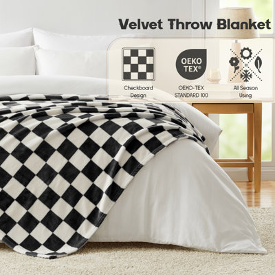 Homelike Moment Checkered Throw Blanket, Black Checkerboard Grid Soft Fluffy Fleece Blankets Throws, Fuzzy Cozy Plush Flannel Blanket for Couch, Comfy Warm Lightweight Bed Blanket (Black, 50x60IN)