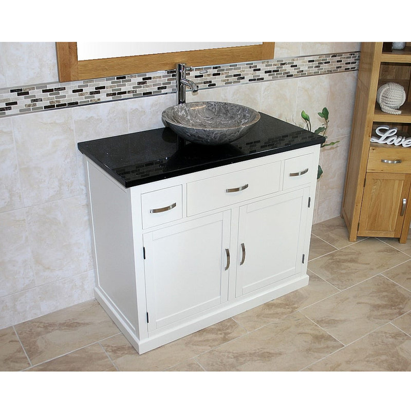 Rodger 1000mm Single Bathroom Vanity with Vessel Stone Basin, Black Quartz, Grey, White