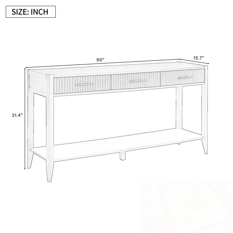 Console avec 3 tiroirs et 1 tablette, Beige