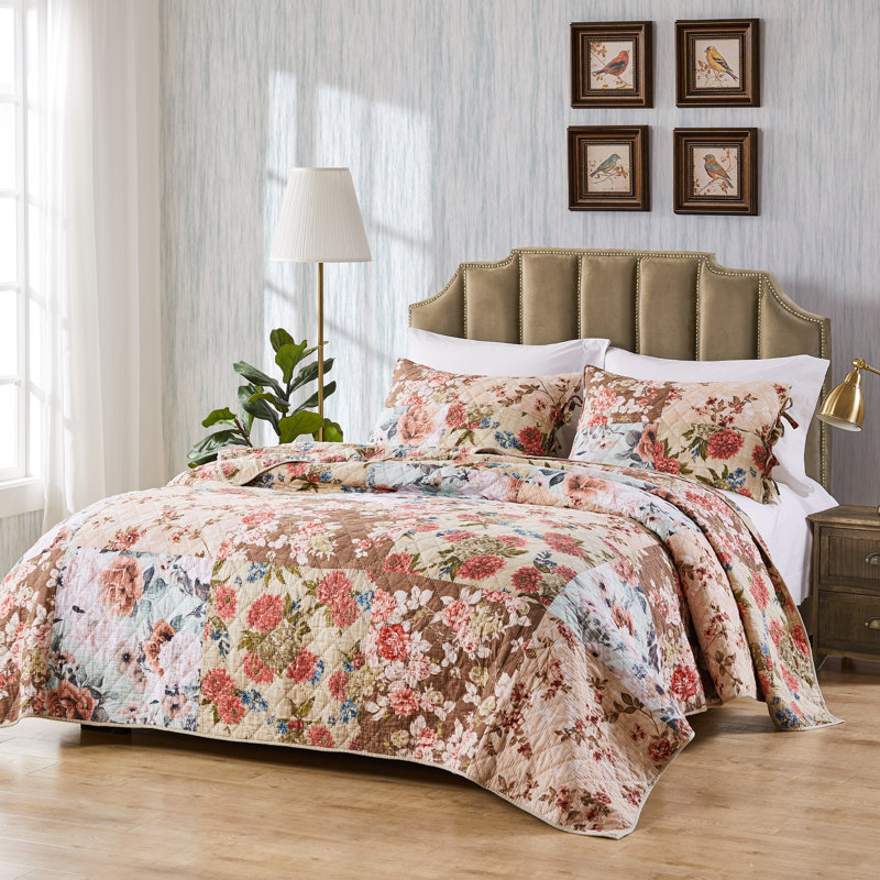 Greenland Home Fashions Briar Natural 3-Piece Queen Size Quilt Set, 90x90 Inch, Queen Quilt + 2 Shams