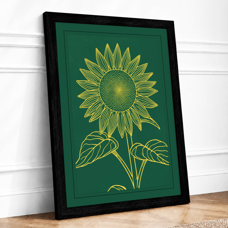 Golden Sunflower Study Botanical - Print, Black, A3 - 42.0 x 29.7 cm