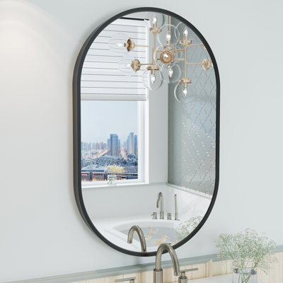 Amara Oval Tempered Glass and Aluminum Alloy Framed French Cleat Mounted Wall Mirror