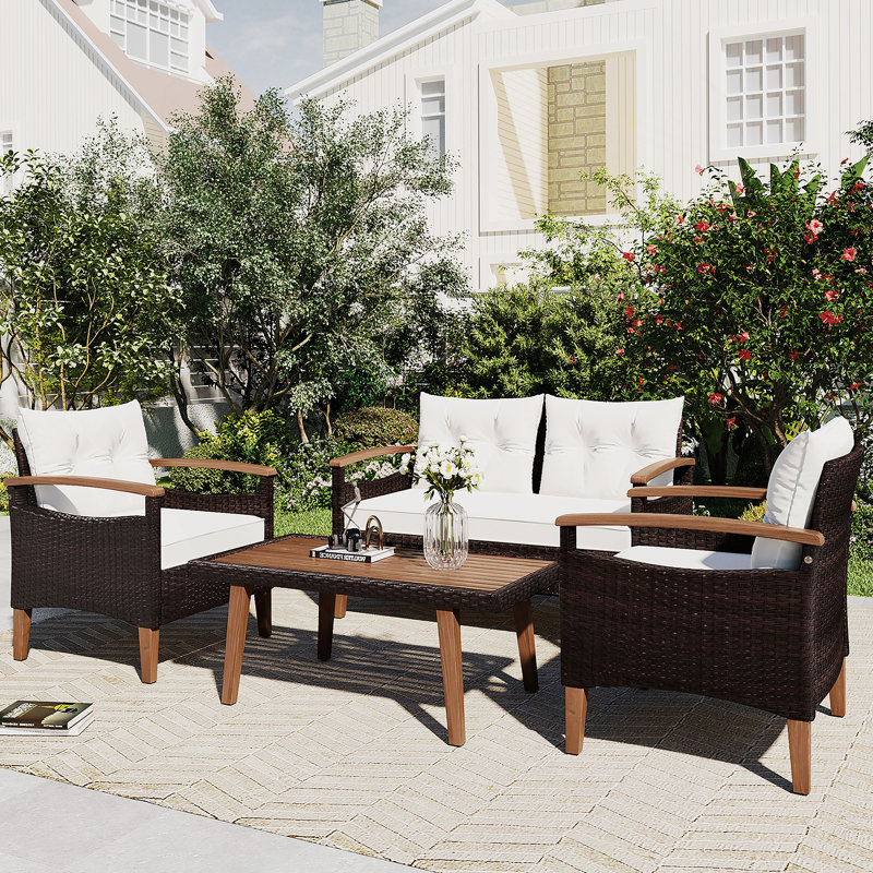 Ensemble de mobilier de jardin 4 pièces, ensemble de sièges de patio, canapé d'extérieur en rotin PE