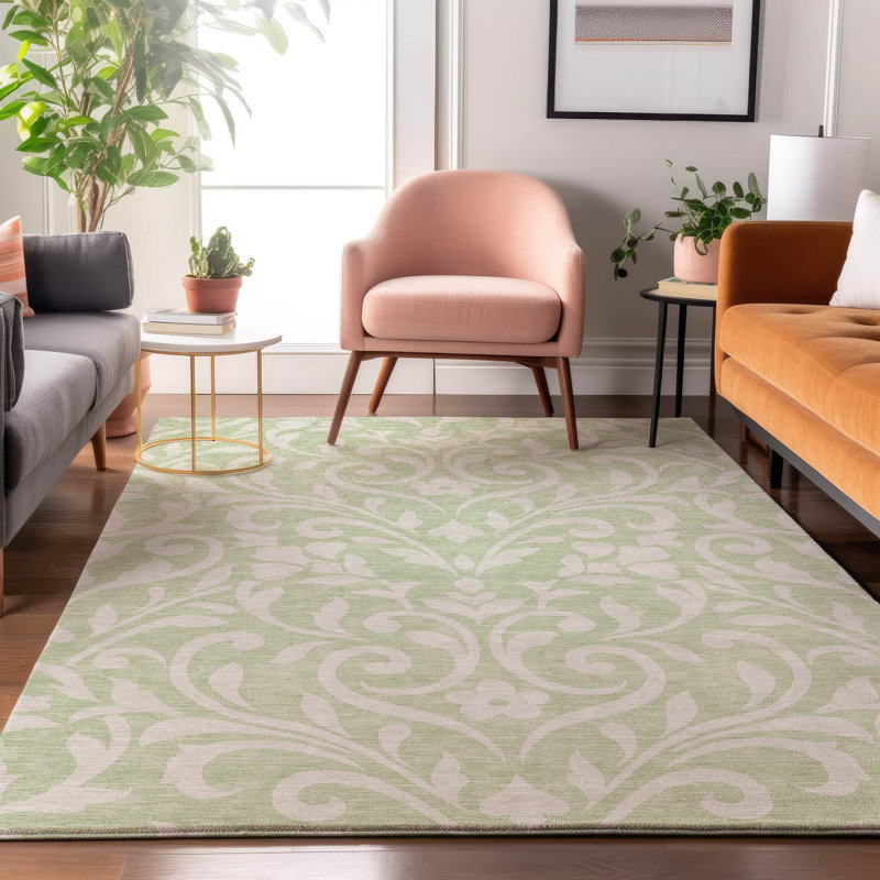 Premium Machine Washable Prisco Aloe Rug, Rectangle 2'6" x 3'10"