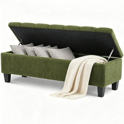 Boucle Upholstered Storage Bench Entryway Bench Bedroom End of Bed Bench
