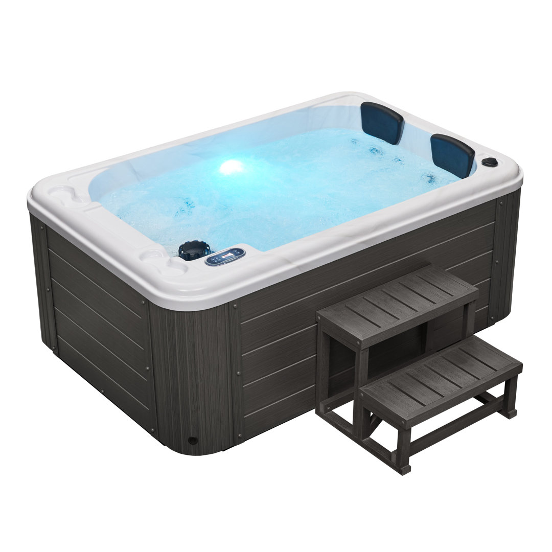 Luxury Spas 2 - Person 26 - Jet Acrylic Rectangular Standard Hot Tub with Ozonator in Gray Luxury Spas