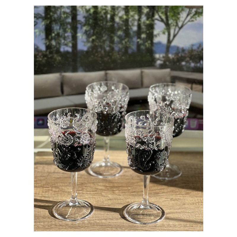 Paisley Plastic Wine Glasses, Clear