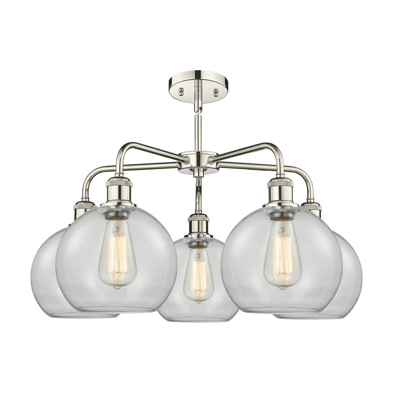 Lustre sphérique à 5 lumières Ellington, H 16 po x l 26 po x P 26 po, Transparent, Nickel poli