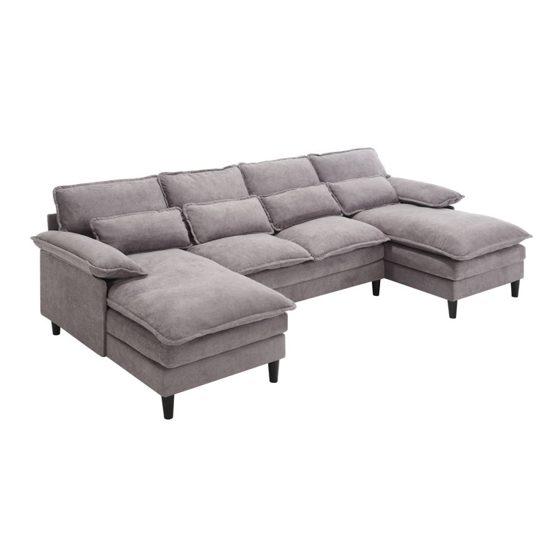Canapé modulaire en U rembourré, 4 places avec méridienne, tissu éponge, gris, pour méridienne, méridienne, tissu éponge, gris, spacieux et confortable