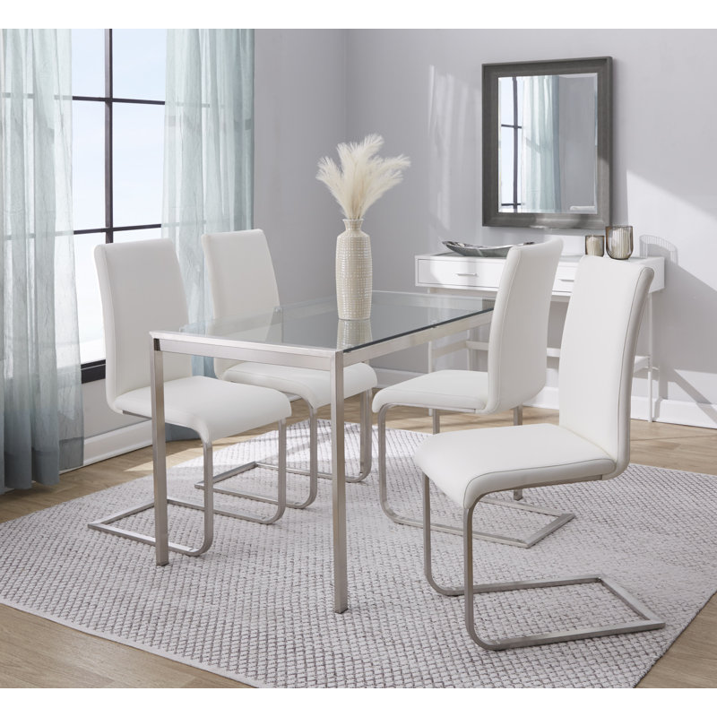 4 - Person Glass Top Four Leg Dining Set, White