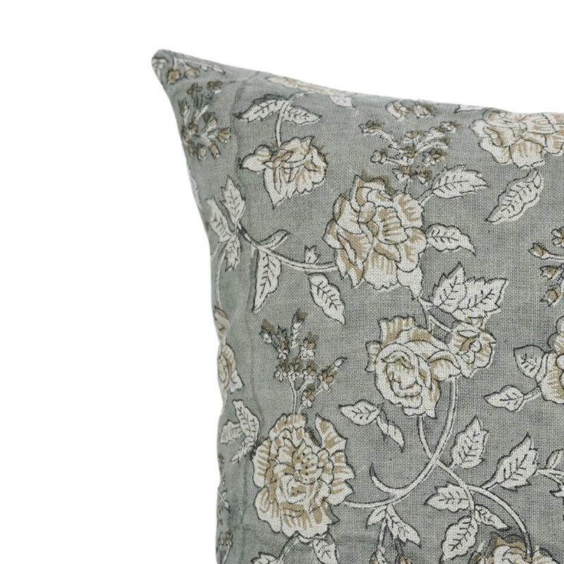 Fabdivine Handmade Block Print Linen Cushion Cover Rameshwaram, Modern Boho Accent-18X18 Inch, 18"H x 18"W