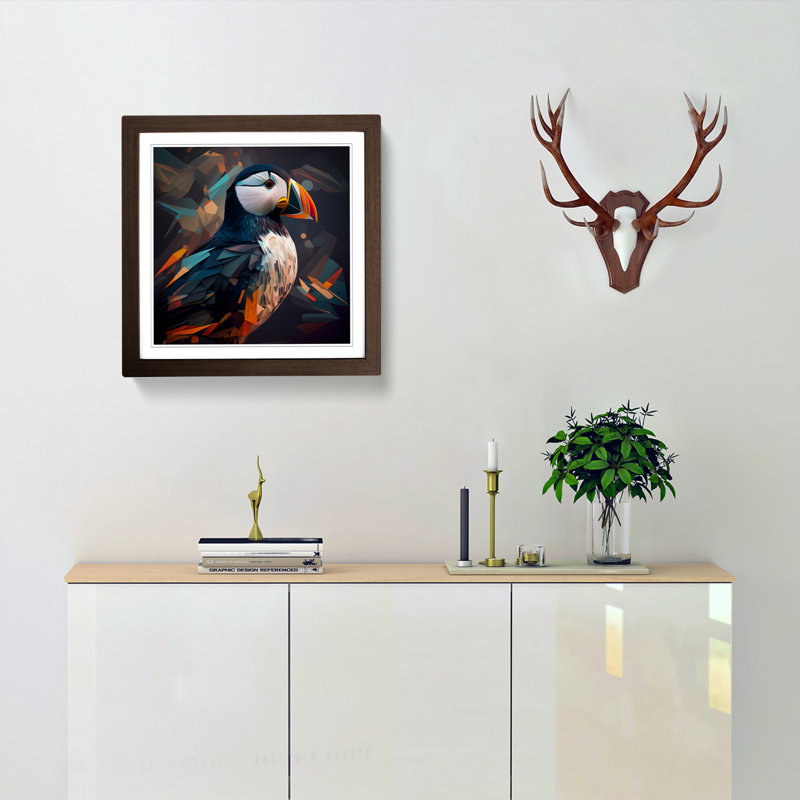 Puffin Abstract No.1 - Framed Print, Walnut