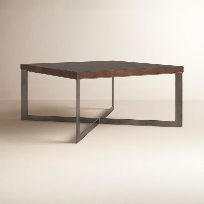 Tulane Solid Wood Top Single Coffee Table, Nickel/Medium Brown