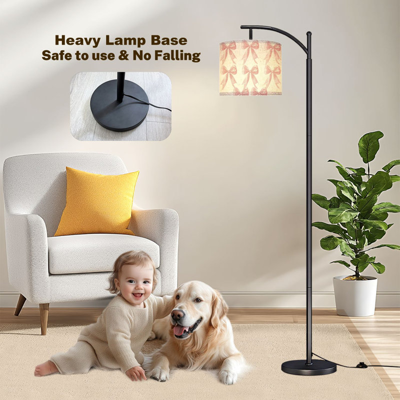 Arc Floor Lamp cute coquette aesthetic seamless bow white Floor Lamps with Remote LED Lights Adjustable Lamp Shades Tall Standing Lamps for Reading Office Living Room