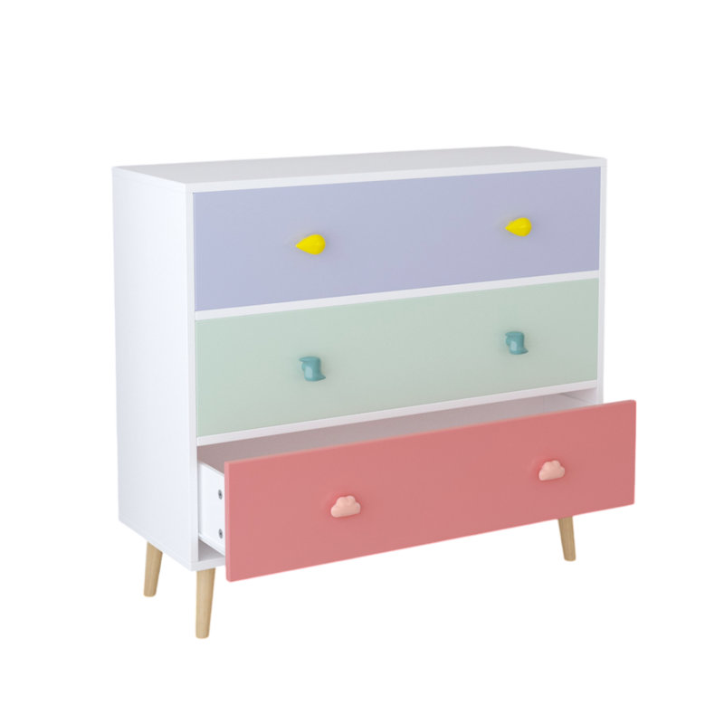 Commode 3 tiroirs, table de chevet pour bébé, armoire de rangement pour enfant, Gris