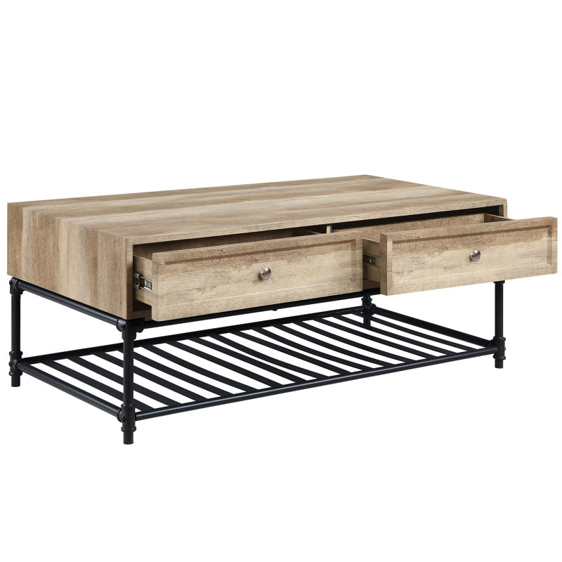 Coffee Table With Drawer And Shelf - Enhancing Functionality Oak Extra Space Practicality