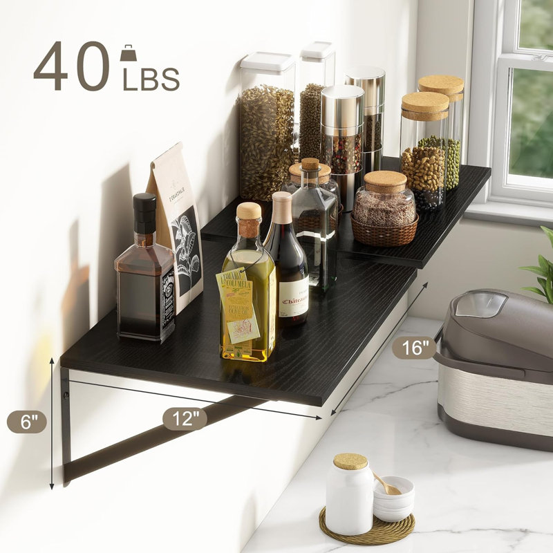 Deep Floating Shelves For Wall, Set Of 2 Wooden Shelves With Rustic Finish, Wide Display Ledges For Bedroom, Bathroom, Living Room, Office, 16" Width X 12" Depth, Wall Mounted Storage Shelves
