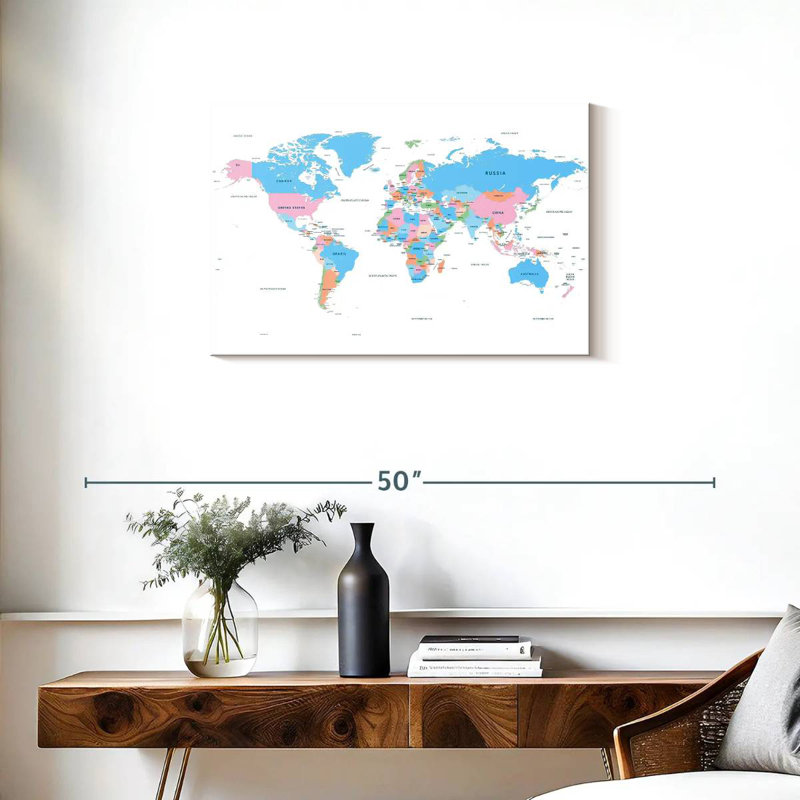 Carte du monde des pays pastel, H 20 po x l 30 po