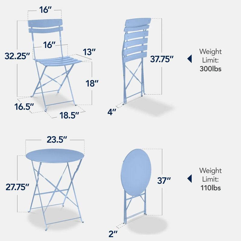Folding Patio Bistro Set, Light Blue
