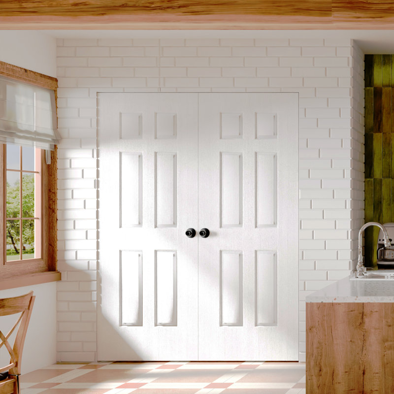 Portes intérieures de garde-manger intérieures - dalle de porte double standard à 6 panneaux blancs avec portes à noyau solide préfinies à poignée ronde