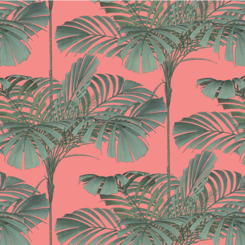 Mini Palm 10' L x 24" W Peel and Stick Wallpaper Roll, Pink/Green