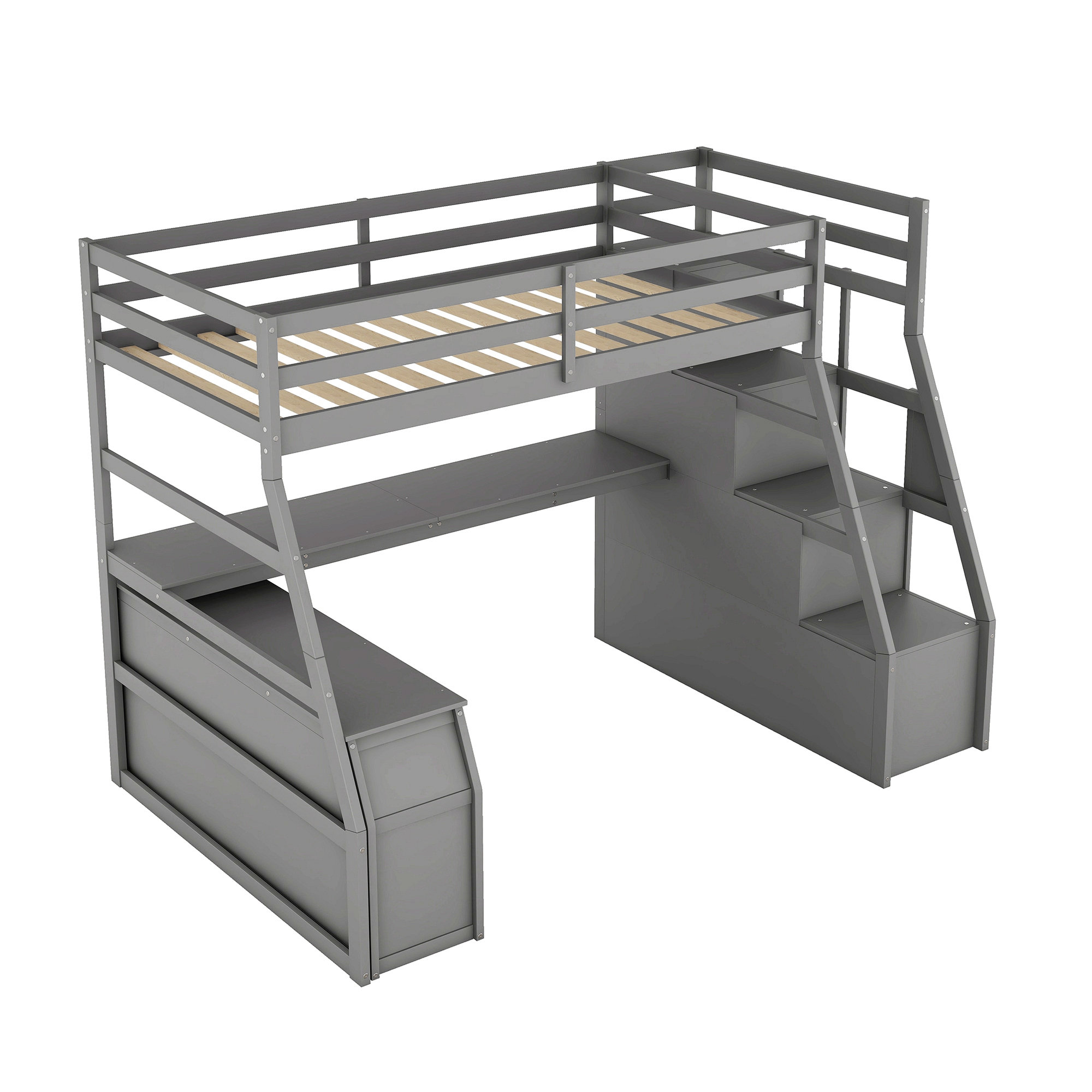 Harriet Bee Twin Size Loft Bed With 7 Drawers 2 Shelves And Desk ...