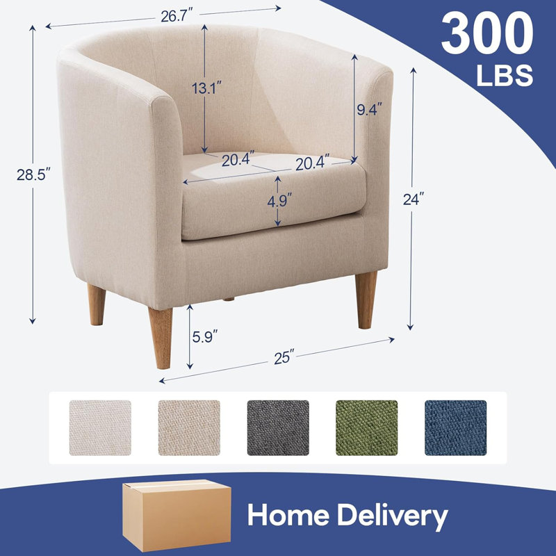 Cottle Barrel Accent Chair with Wood Leg, Modern Comfy Living Room Chairs with Armrest Small Reading Chair with Cozy Soft Padded for Bedroom Reception Room Cafe