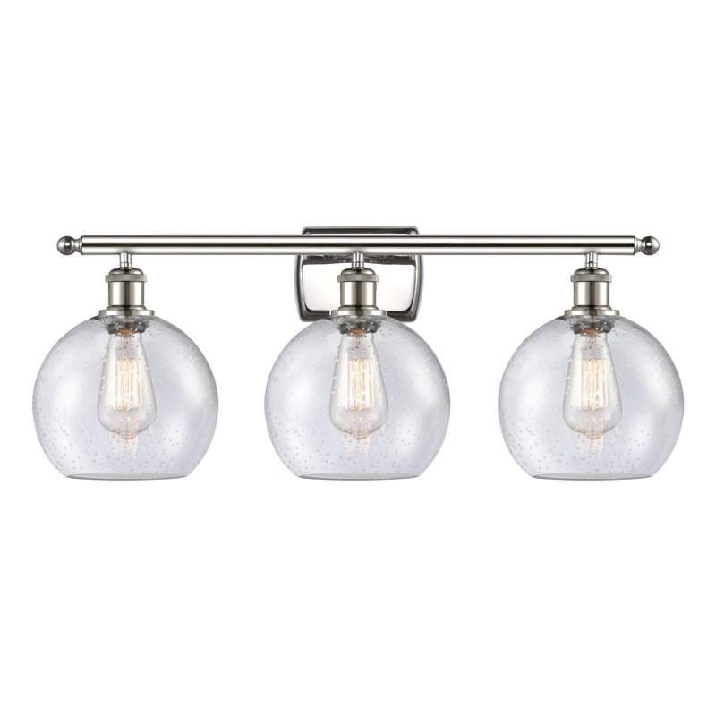 Éclairage de salle de bain à intensité variable à 3 lumières Baptista, Blanc mat à bulles, Blanc et chrome poli