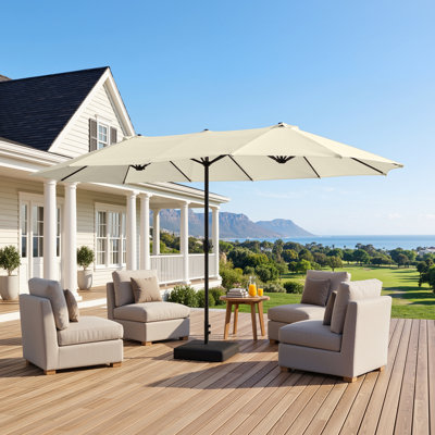 14.4 Ft Patio Umbrellas With Base Included, Large Outdoor Double-sided Rectangle Market Umbrella With Crank Handle,  Outside Umbrella For Backyard, Poolside & Lawn, Beige