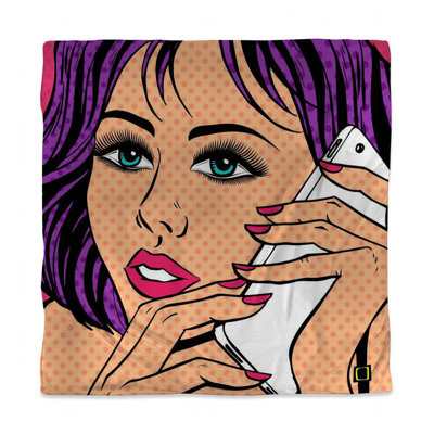 Pop Art Lady on Phone Duvet Cover | Retro Pattern Bedding