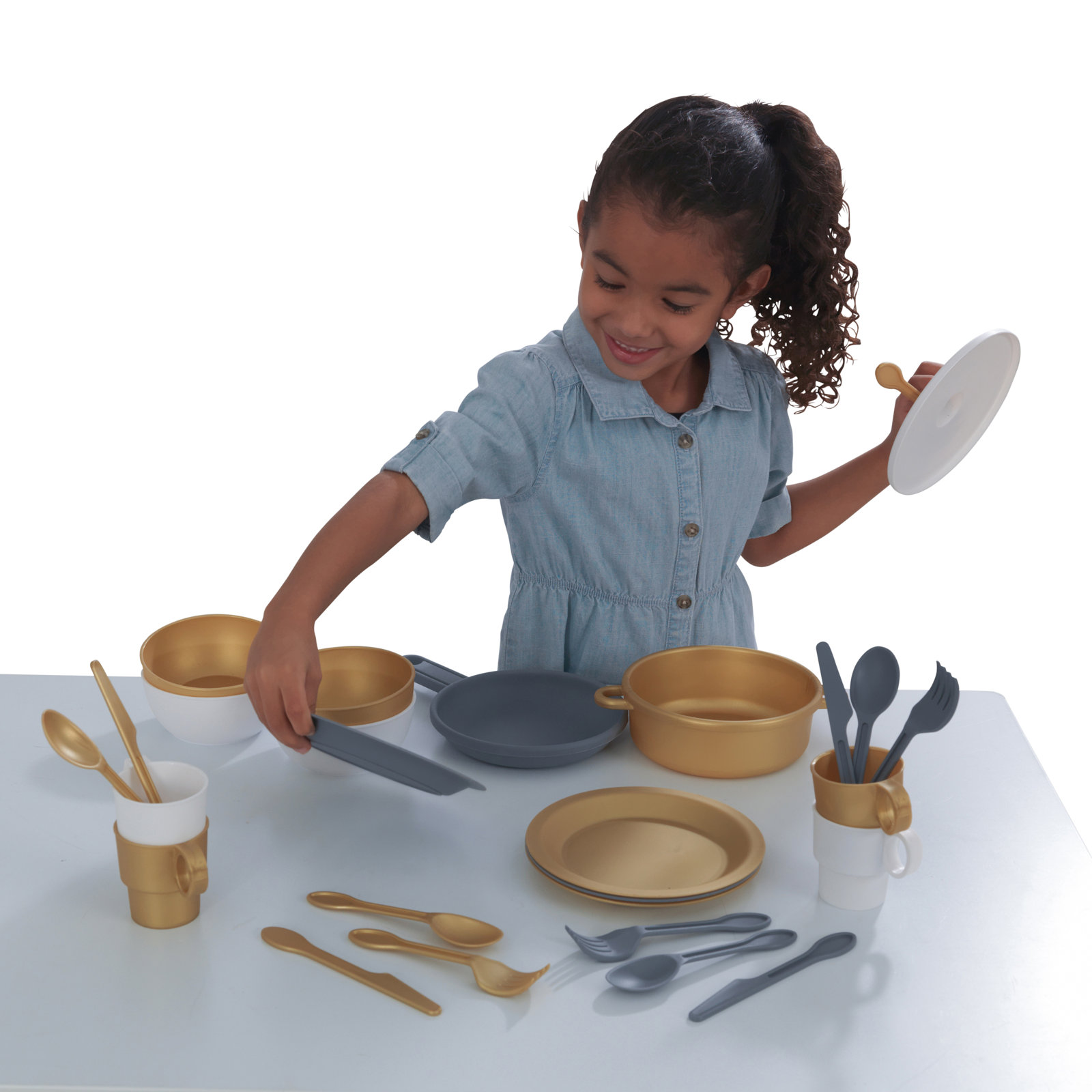 Play Cookware and Tea Set, Metallic