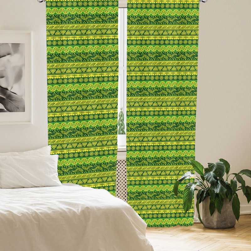 Green and Yellow Mexican Print Polyester Curtain Panels