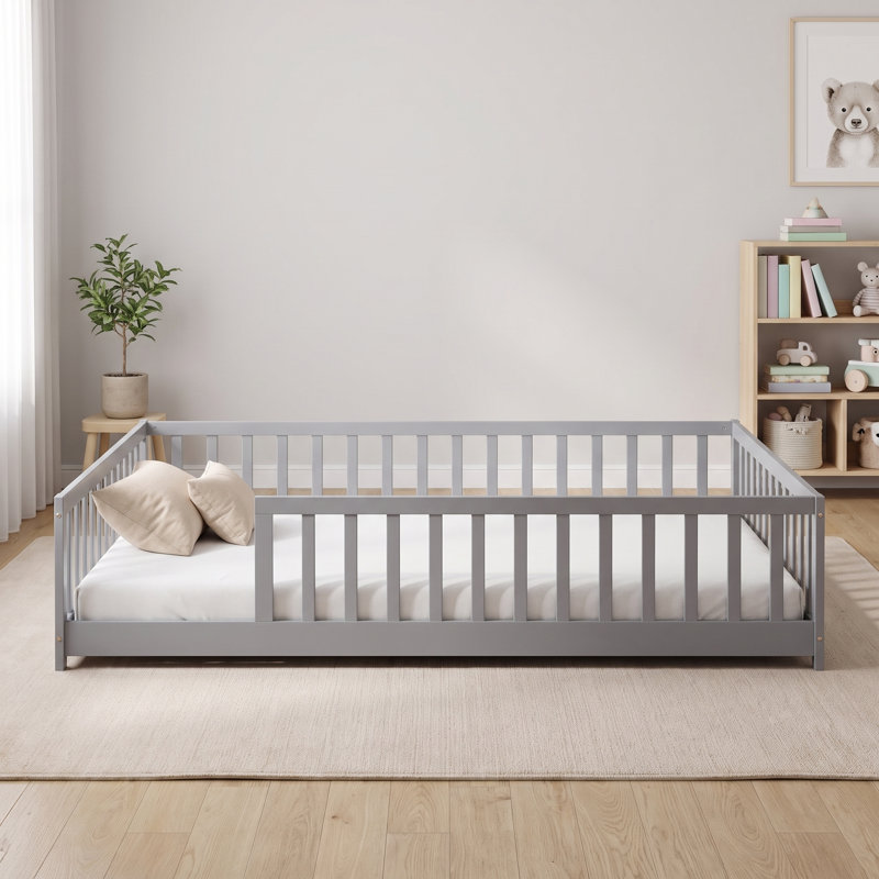 Lit plateforme avec clôture Giezi Kids, Gris, Full