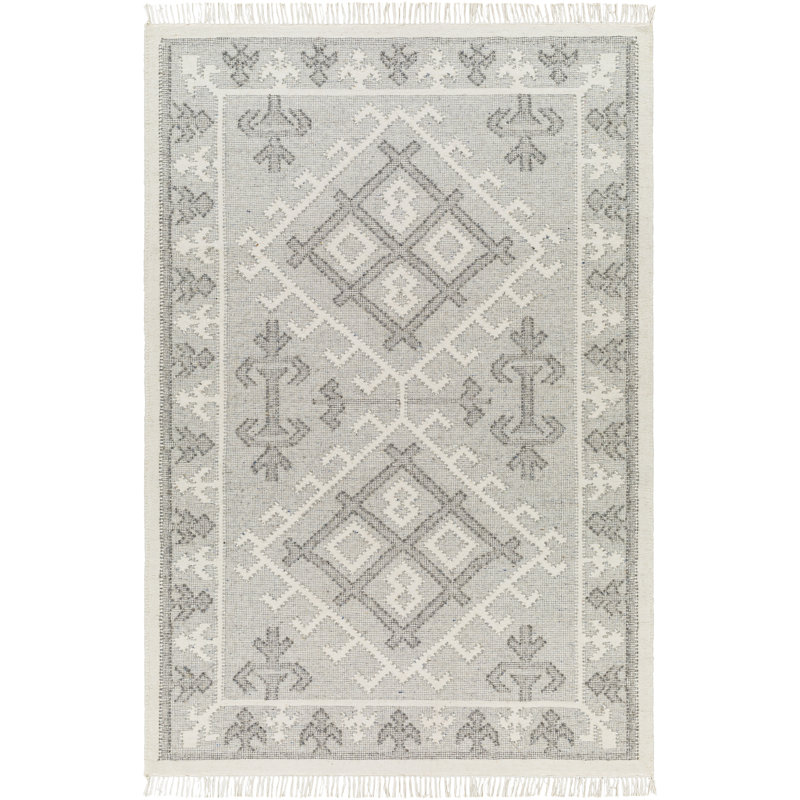 Tapis gris / blanc en laine à tissage plat Saber Southwestern, Rectangle 2 pi x 3 pi