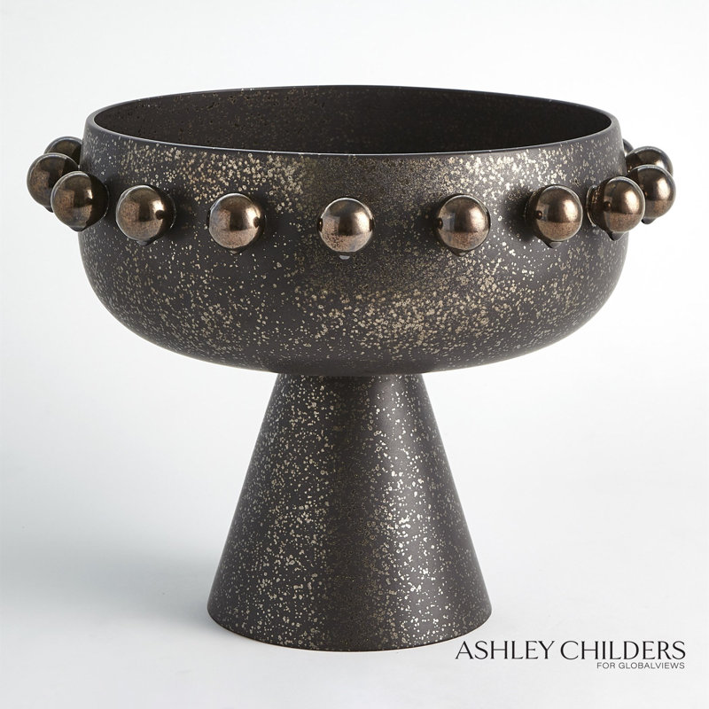 Spheres Collection Footed Bowl-Ivory, Bronze