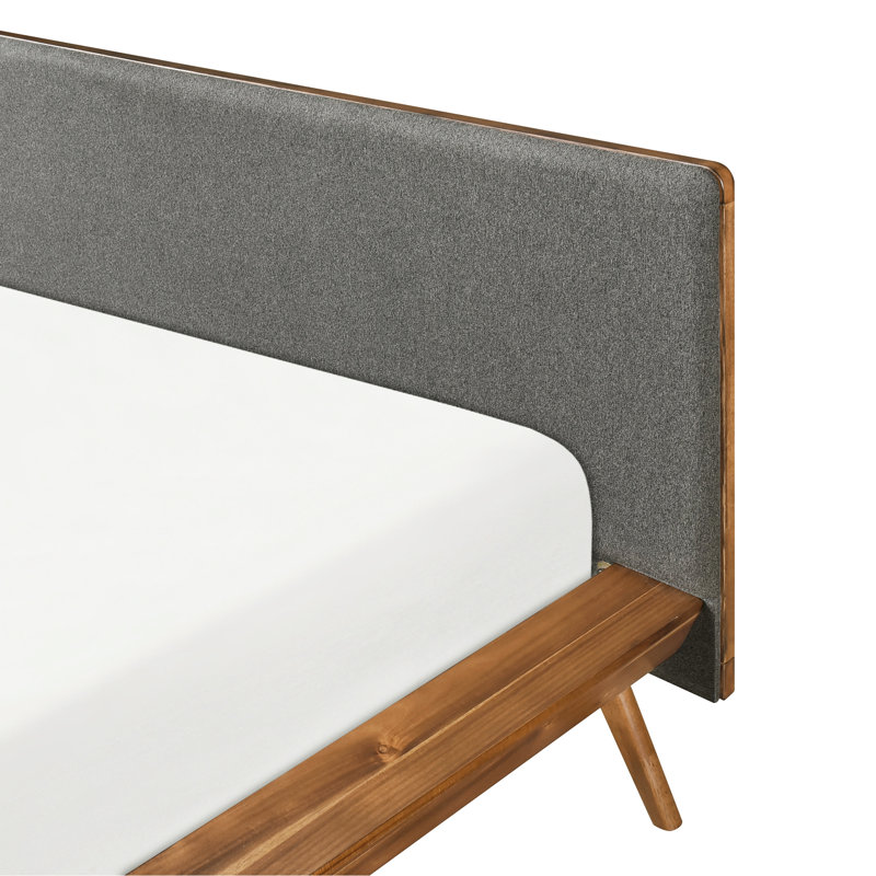 Grand lit plateforme tapissier gris foncé avec bois d'ingénierie châtaignier, Queen